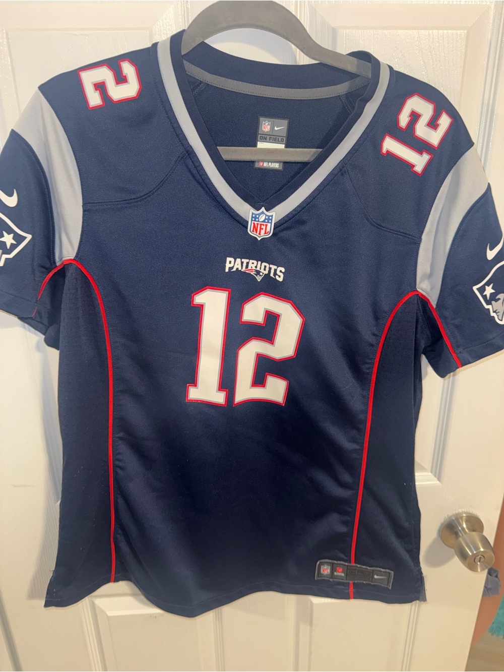 NFL Youth Patriots Navy and Gray #12 Football Jersey